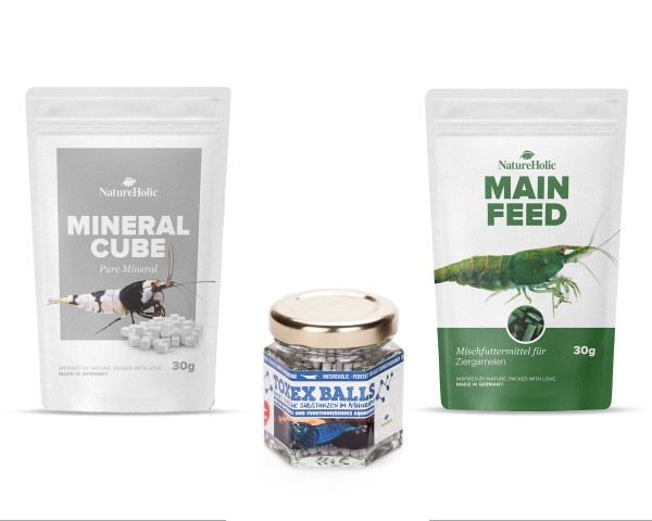 NatureHolic - Räkor "Carefree" Paket - Mainfeed - 30g / Mineralcube "Pure" - 47ml / ToxEx Balls -